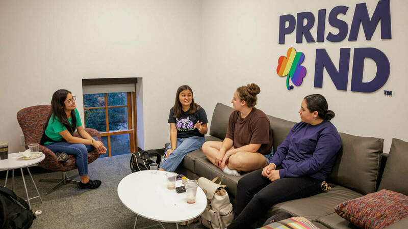 Students interacting inside the Gender Relations Center